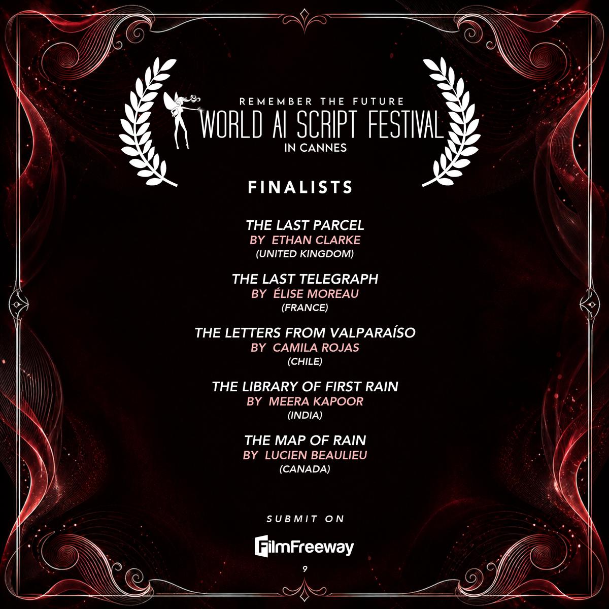 Finalistes de septembre 2026 du World AI Script Festival in Cannes — visuel 9 sur 14 : The Last Parcel, The Last Telegraph, The Letters from Valparaíso, The Library of First Rain, The Map of Rain