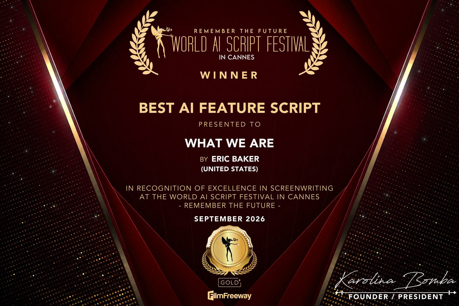 waisf-certificat-exemple Exemple de certificat de gagnant du World AI Script Festival in Cannes